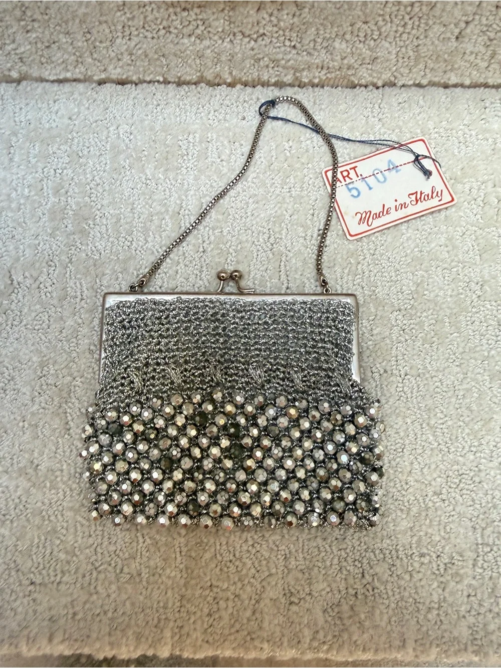 Silver Beaded Evening Clutch - Elegant Sparkle